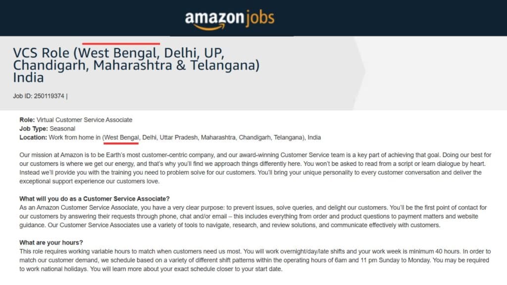 Amazon Customer Service Associate Job Notice