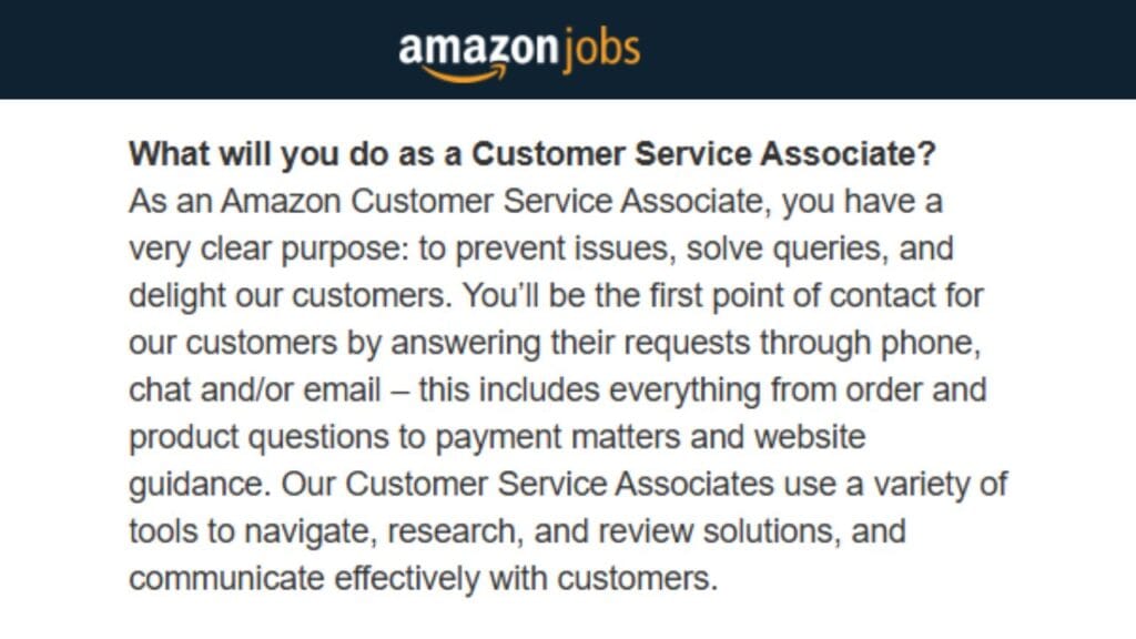 Amazon Customer Service Associate Job Role